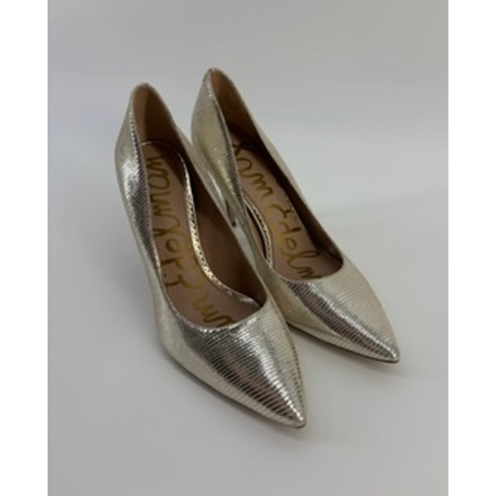 Sam Edelman Hazel Gold Metallic Lizard Embossed Pointed Toe Pumps Stiletto Size7